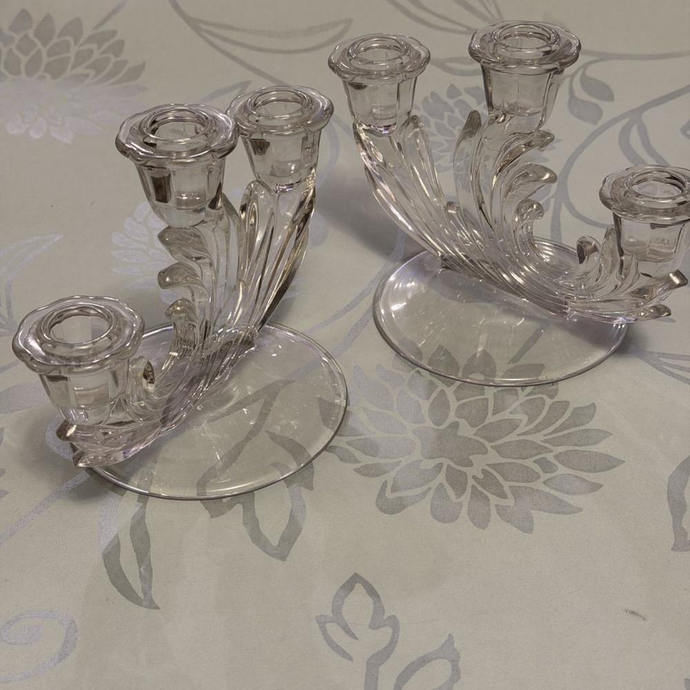 Fostoria Baroque Set of Two Glass Candle Holders